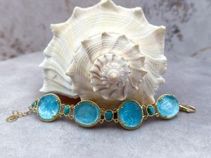 TAGLIAMONTE Designs (SH965B-Turq) 925SS/YGP Venetian Cameo Bracelet *Cupid*Reg.$650