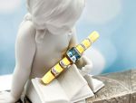 (LD1088) 14K Gold Bar Pin*Blue Topaz*Diamonds*Reg.$1500