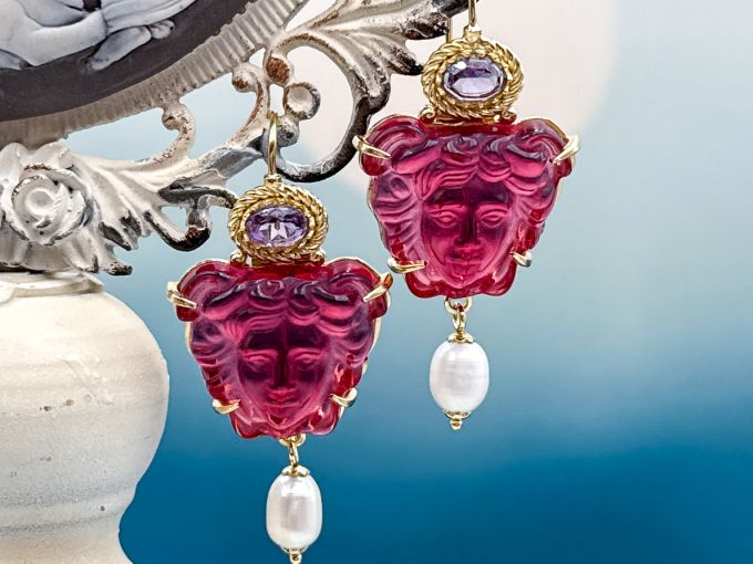 TAGLIAMONTE Designs (PN2866E) 925SS/YGP Venetian Cameo Earrings *Medusa*Reg.$280