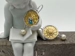TAGLIAMONTE Designs (HQCR027) 925SS/Rhod. Plate Cameo Earrings *Sunflower and Bee*Reg.$350