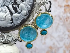 TAGLIAMONTE Designs (SH969E-Turq) 925SS/YGP Venetian Cameo Earrings *Cupid*Reg.$350