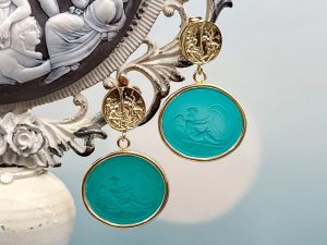 TAGLIAMONTE Designs (2240E) 925SS/YGP Venetian Cameo Earrings *Cupid*Reg.$280