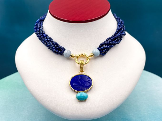 TAGLIAMONTE Designs (PN2938N) 925SS/YGP Venetian Cameo Statement Necklace*Apollo, Whale*Reg.$600