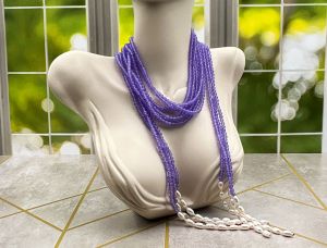 Versatile Amethyst and Pearl Beaded Scarf Necklace (LDM7547)